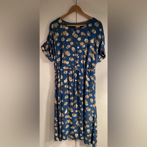 White Stuff blue drawstring dress, viscose, mid length, Size 10 - Picture 4 of 15